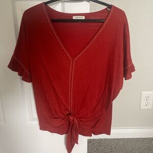 Orange Ruffled Tie-Front Blouse